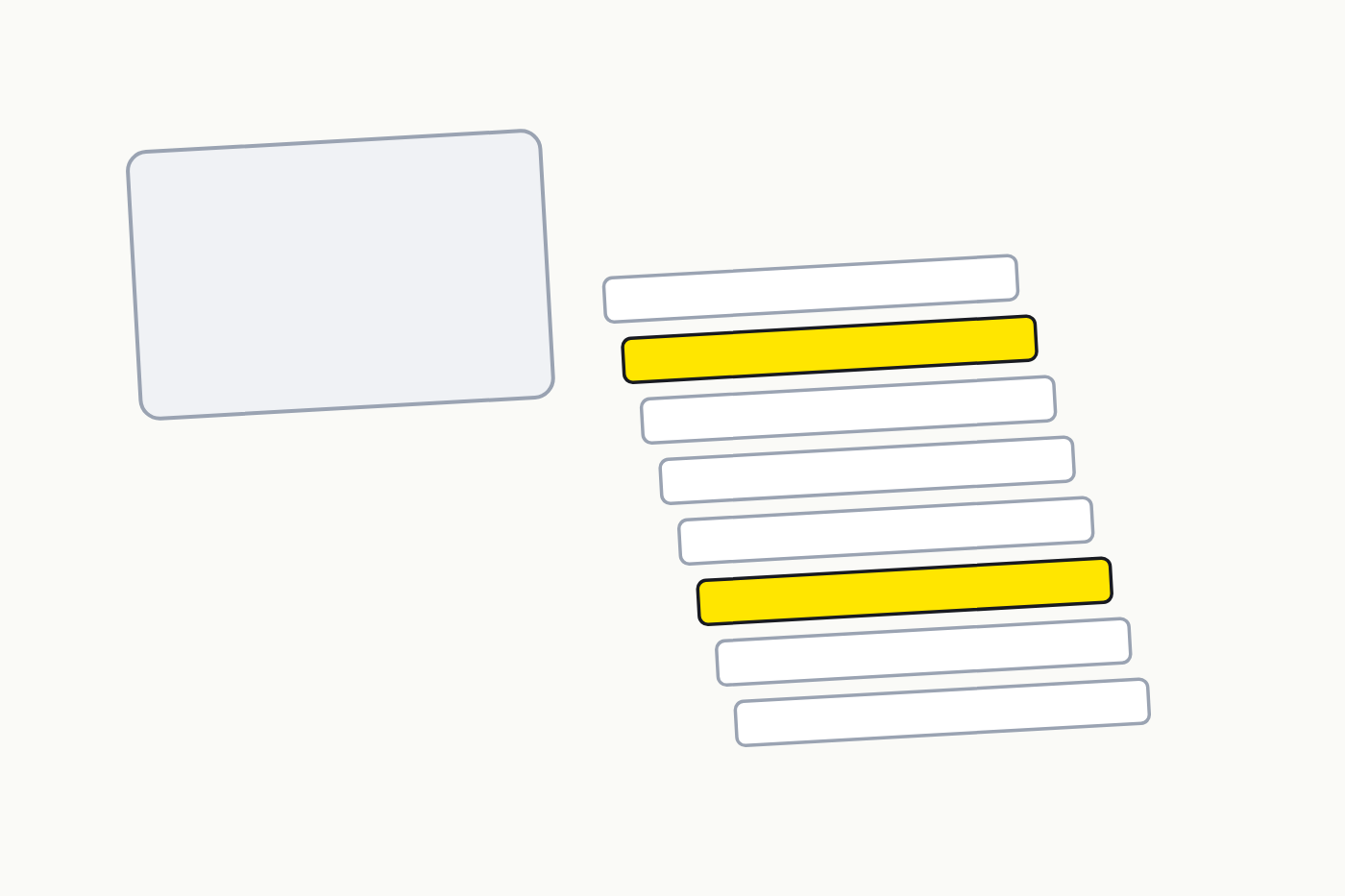 A job-title card separating into a stack of eight task tiles, only two of which are highlighted &mdash; illustrating that AI affects some of the tasks inside a job rather than the job as a whole.
